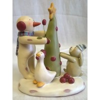RUSS BONNIE LYNN PEACE IN THE MEADOW CHRISTMAS COLLECTION – SNOWMAN, TREE, GOOSE & RABBIT FIGURE